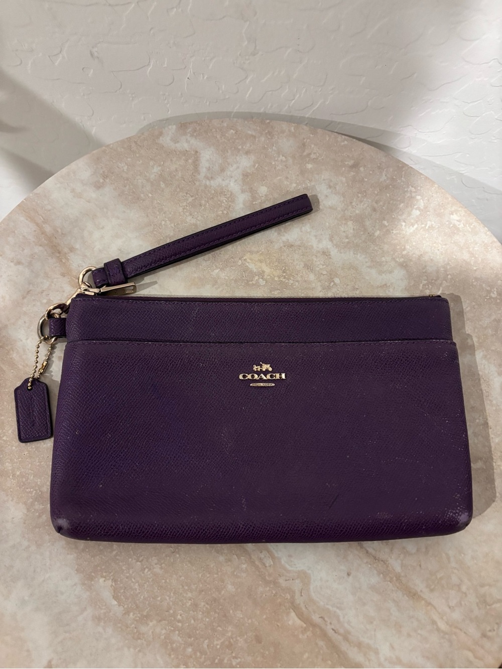 Coach Purple Saffiano Leather Wristlet